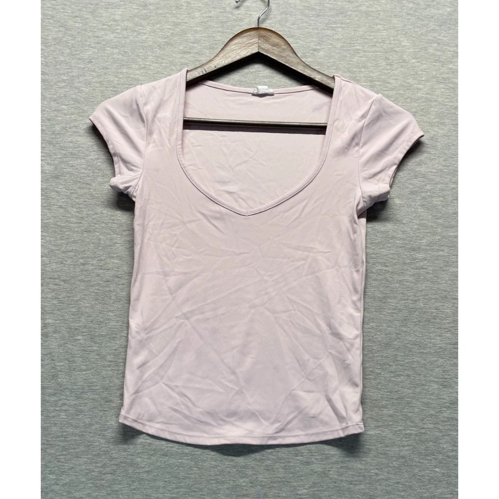 Garage Sleek Cropped T Shirt Womens Small Light Pink Cap Sleeves Sweetheart Neck